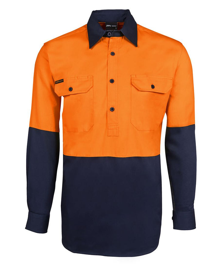 JB's Hi Vis Close Front Long Sleeve 190G Work Shirt - 6HVCF