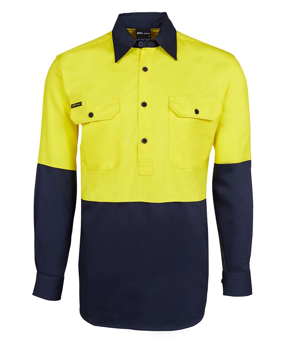 JB's Hi Vis Close Front Long Sleeve 190G Work Shirt - 6HVCF