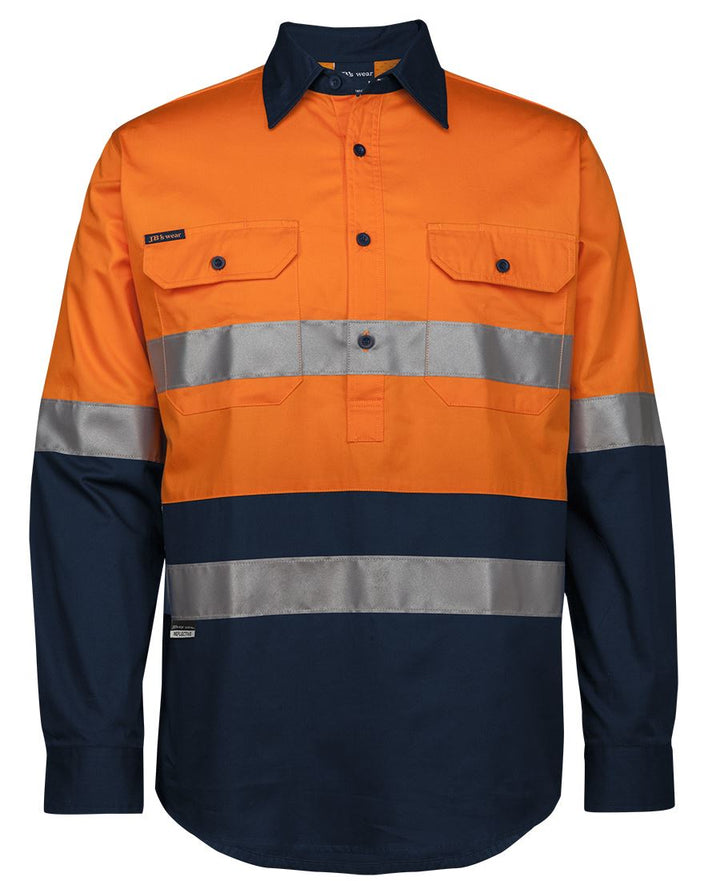 JB's Hi Vis (D+N) Close Front Long Sleeve 150g Work Shirt - 6HWCS