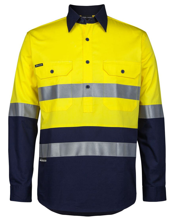 JB's Hi Vis (D+N) Close Front Long Sleeve 150g Work Shirt - 6HWCS