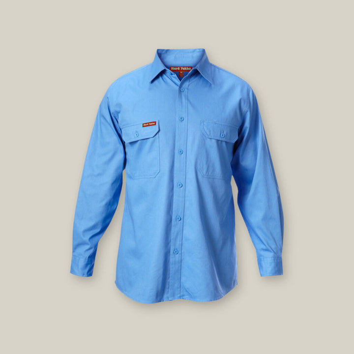 Long Sleeve Open Front Cotton Drill Work Shirt - Y07500