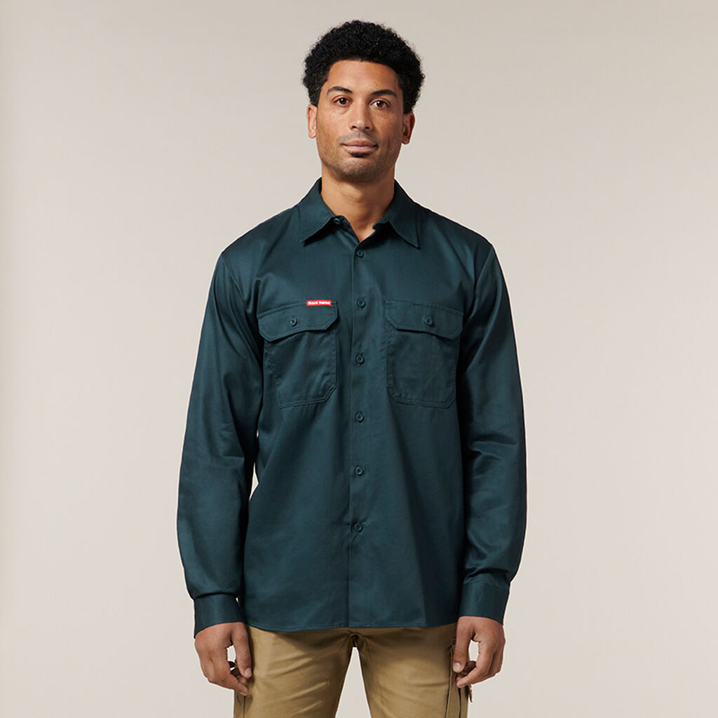 Long Sleeve Open Front Cotton Drill Work Shirt - Y07500