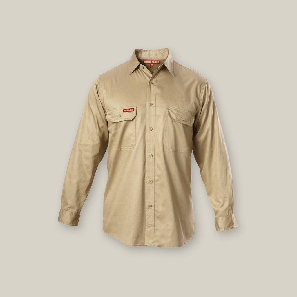 Long Sleeve Open Front Cotton Drill Work Shirt - Y07500