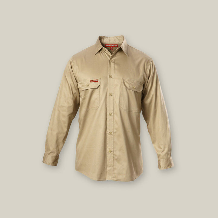 Long Sleeve Open Front Cotton Drill Work Shirt - Y07500