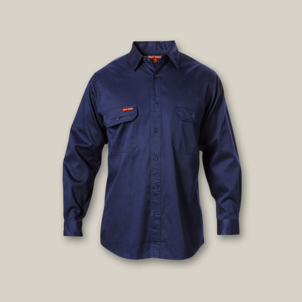 Long Sleeve Open Front Cotton Drill Work Shirt - Y07500